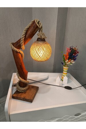 Stehlampe aus Holz, Naturholz, Lampenschirm aus Holz, Nachttischbeleuchtung, Nachtlampe emo1 - 2