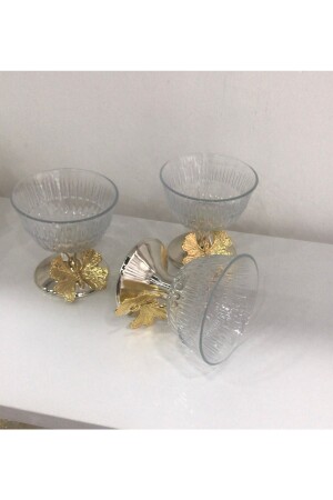 Stilvoll aussehender 3-teiliger Präsentationshalter aus Glas mit silbernen Füßen, Zuckerdose, Snackschale, MNL1023 - Elzem