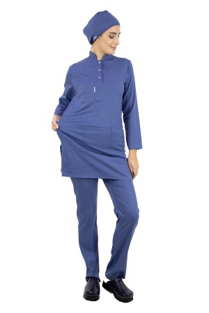 Sturmblaues dünnes Lycra-Hijab-Krankenschwesteruniform- und Chirurgenarzt-Uniform-Set LYCRA-SOFT-HIJAB - Alsancak Üniforma