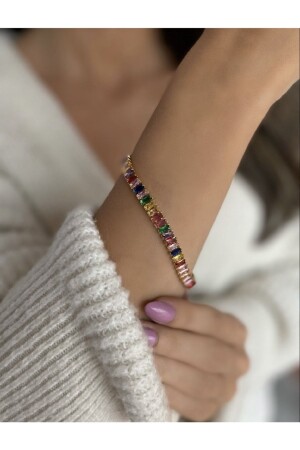 Su Yolu Taşlı Renkli Vip Bileklik Baget Kesim Kesinlikle Kararmaz Paslanmaz - Takimakstore