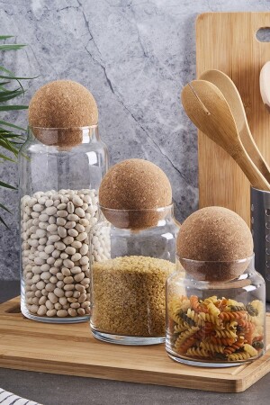 Sughero Glasgefäß mit Korkdeckel und Gewürzset, 3-teilig. Glasgefäß mit Korkdeckel – 3-teilig - Perotti