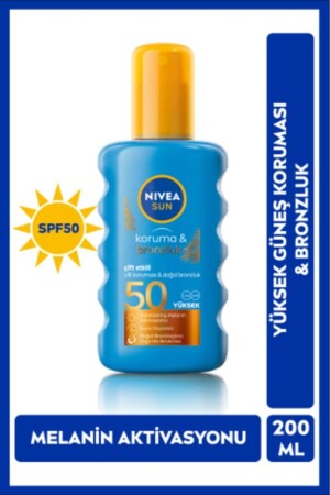 SUN Çift Etkili Yüksek Koruma ve Bronzluk Güneş Spreyi 200ml- SPF50- Doğal Bronzluk- Suya Dayanıklı - Nivea