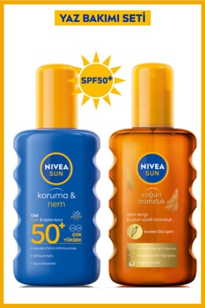 SUN Güneş Koruyucu Sprey SPF50 200ml- Karoten Bronzlaştırıcı Güneş Yağı 200ml- İkili Yaz Seti - Nivea