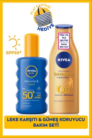 SUN Güneş Koruyucu Sprey SPF50 200ml ve Q10 Sıkılaştırıcı Bronzlaştırıcı Vücut Losyonu 200ml - Nivea