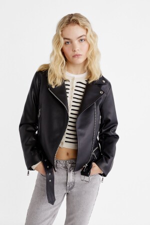 Suni deri biker ceket - Stradivarius