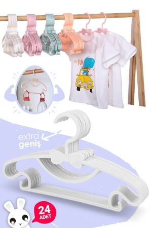 Sweet 24 Adet Beyaz Bebek Elbise Askısı 30 Cm Fiyonklu Kelebek Bebek Çocuk Kıyafet Askısı SW024 - 1