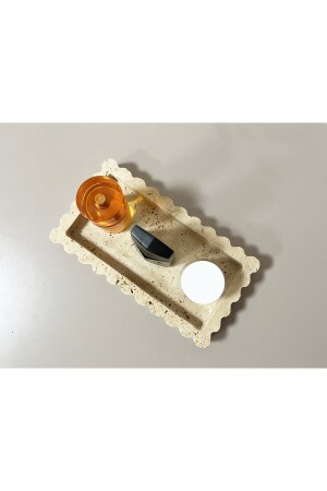 Tablett aus natürlichem Travertin-Marmor, Badezimmer-Organizer, Präsentationsteller mit Kantendetails TRV35511 - 3