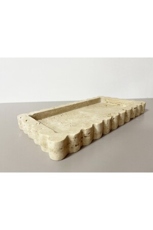 Tablett aus natürlichem Travertin-Marmor, Badezimmer-Organizer, Präsentationsteller mit Kantendetails TRV35511 - 6