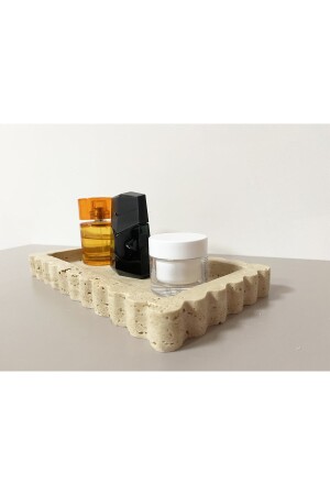 Tablett aus natürlichem Travertin-Marmor, Badezimmer-Organizer, Präsentationsteller mit Kantendetails TRV35511 - 7