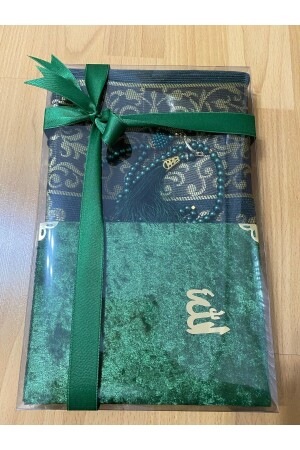 Tafta Saçaklı Yeşil Seccade- Yasin- Tesbih Seti - Ayhanhome