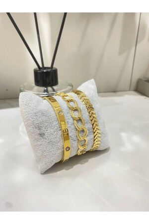 Taşlı Cartier Kelepçe Samanyolu Ve Balık Sırtı Zincir Kadın Kombin Bileklik Seti - Bers Aksesuar