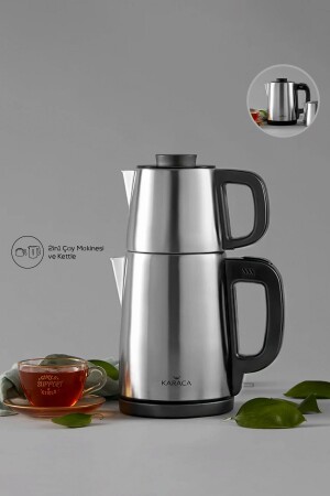 Tea Break 2 In 1 Çelik Su Isıtıcı Çay Makinesi Inox Siyah - Karaca