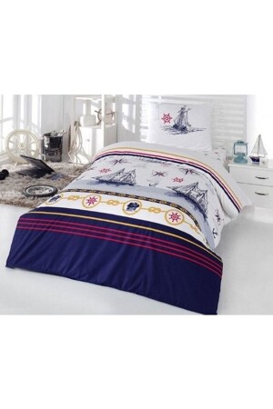 Tek Kişilik Terry Cotton Nevresim Takımı Lacivert Yelkenli - Kristal