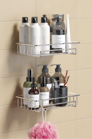 TEKNOTEL YAPIŞKANLI KANCALI 2 ADET BANYO RAFI KROM ST242H - Tekno-Tel