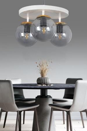 Tepsi Beyaz 3'lü Füme Glop Camlı Avize SEF125 - ŞL Şef Light