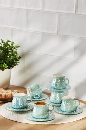 Teşvikiye 6 Kişilik Porselen Kahve Fincan Takımı Turkuaz 600.15.01.2606 - Emsan