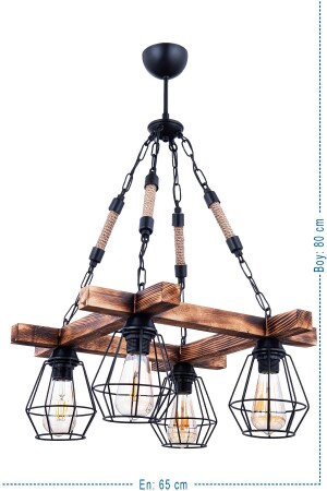 Tetra Wooden 4 Lü Lüx Halatlı Avize ÖZP.0310 - özpolataydınlatma