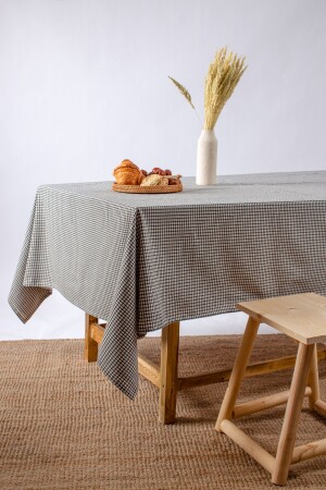 Texture Linen Piti Karierte schwarze Tischdecke – Gingham-Picknicktuch - Wellstil