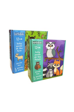 Tiere Baby-Puzzle-Set 12 Monate – Bauernhof – Wald (2 BOXEN) - Neobebek