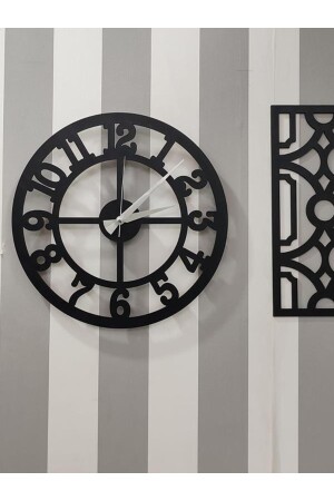 Time Collection 3 Parça Fero Latin Rakamlı Dekoratif Duvar Saati (SİYAH) 4040-3PT-SAAT - 2