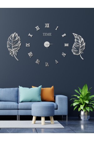 Time Collection 3d Roma Rakamlı Saat Ve 2li Yaprak Pano Set (GÜMÜŞ) WD-ROMAYAPRAK - 2