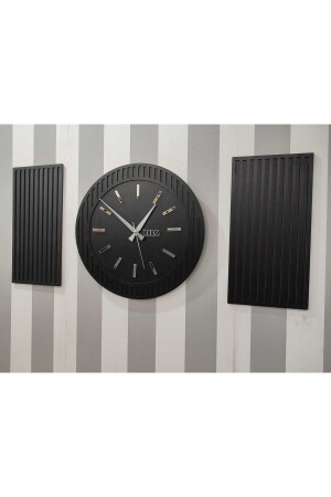 Time Collection Rayon Black 3 Parça Daire Duvar Saat, (SİYAH) RAYON-SAAT - 5