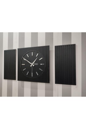 Time Collection Rayon Black 3 Parça Kare Duvar Saat, (SİYAH) RAYON-SAAT - 4