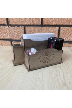 Tischserviettenhalter aus Holz für Café-Restaurant-Hotels, zerlegt mit Logo 631af3ab-8338-58b4-b89d-dc45188e688a - Bir Reklam