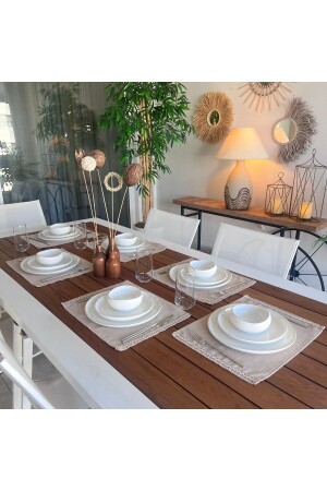 Tischset, Jutestruktur, Leinenleinen mit weißen Streifen, 6 Stück A019101 - 1
