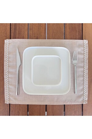 Tischset, Jutestruktur, Leinenleinen mit weißen Streifen, 6 Stück A019101 - 2