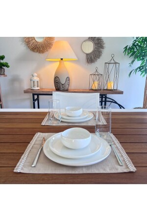 Tischset, Jutestruktur, Leinenleinen mit weißen Streifen, 6 Stück A019101 - 3