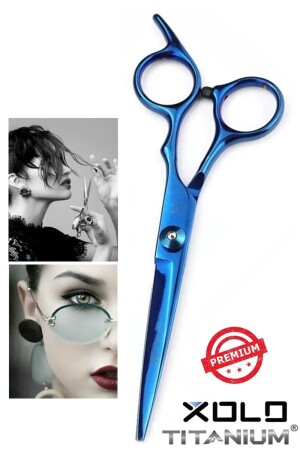 Titan-Metallic-Blaue Haarschneideschere, flache Spitze, 6 Zoll, 17 cm, XLQ503B - Xolo