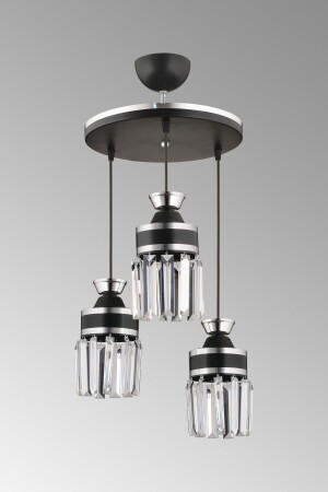 Tokyo 3'lü Siyah Sarkıt Kristal Taşlı Krom Şeritli Silindir Aşağı Bakan Lüks Avize SNSZ81110313 - SONSUZ AYDINLATMA&AVİZE