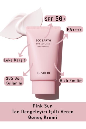 Ton Dengeleyici Işıltı Veren Güneş Kremi 50 gr - Eco Earth Pink Sun Cream SPF 50+ ve PA++++ EAPSC - 1