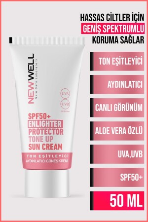 Ton Eşitleyici yüksek Koruma Etkili Spf50- Aydınlatıcı Pembe Yüz Güneş Kremi 50 Ml T1000 - New Well