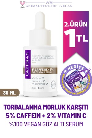 Torbalanma Morluk Karşıtı 5% Caffein 2% Vitamin C Aydınlatıcı Kafein Vegan Göz Altı Serumu - Laperas