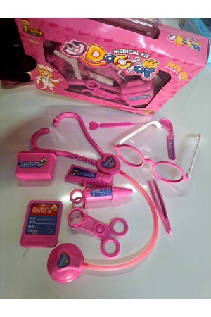 Toy Doctor Set mit Tasche, Behandlungsausrüstung, 11-teilig, Brille, Stethoskop, Kartenhalter, Injektor, 18 x 24 cm - Turkafone