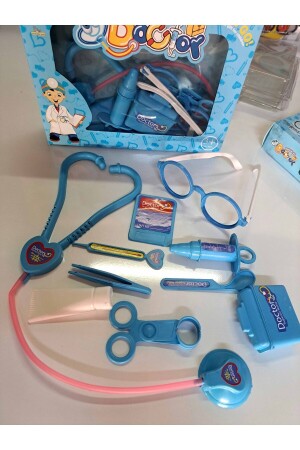 Toy Doctor Set mit Tasche, Behandlungsausrüstung, 11-teilig, Brille, Stethoskop, Kartenhalter, Injektor, 18 x 24 cm - Turkafone