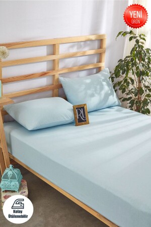 Toz Mavi Lastikli Çarşaf Seti Düz Renk Pamuklu-yastık Kılıflı Tek Kişilik-çift Kişilik-battal - Ricco Lifes