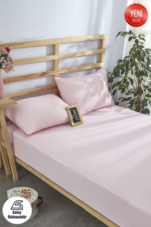 Toz Pembe Lastikli Çarşaf Seti Düz Renk Pamuklu-yastık Kılıflı Tek Kişilik-çift Kişilik-battal - Ricco Lifes