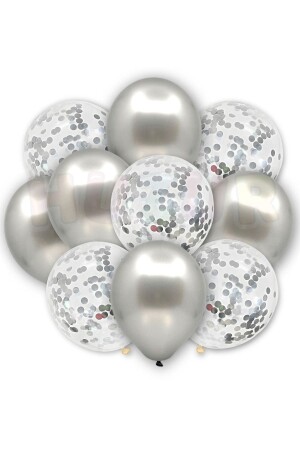 Transparentes und silbernes Metallic-Ballon-Set mit silbernem Konfetti, 20 Stück, 30 cm, sichtbare graue Pailletten-Ballon-Pailletten - Huzur Party Store