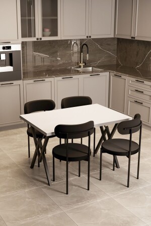 Trend 4 Kişilik Mutfak Masa Takımı Beyaz-Siyah-Siyah - Evdemo