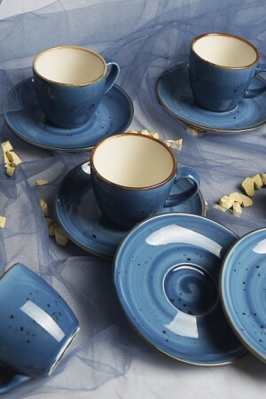 Tulu Porselen Luna Mavi 6 Kişilik Kahve Fincan Takımı 2020ST000000728 - 1