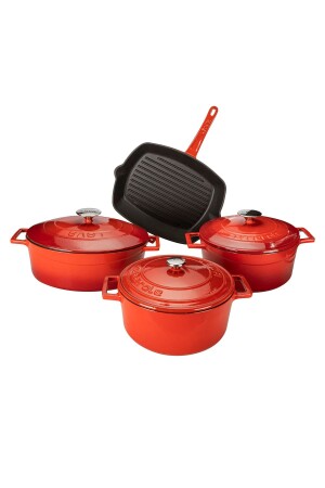 Turka 7-teiliges Gusseisen-Kochgeschirrset, rot, Lava Turka, 7-teilig - Lava