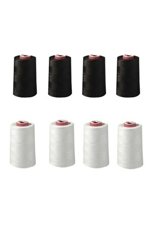 Ungedrehter Overlock-Faden, Haushaltstyp (4 Stück). Weiß 4St. Schwarz) (Beschreibung lesen. ) 4 Stück Weiß + 4 Stück Schwarz - Kayıran terzi malzemeleri