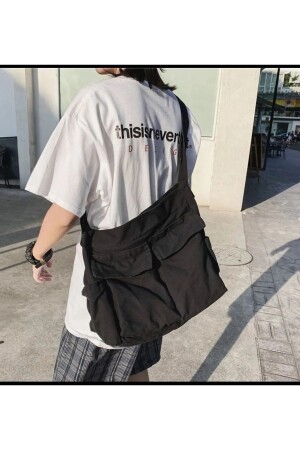 Unisex Çok Cepli Siyah Postacı Çanta Su Geçirmez - Something Bag