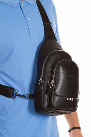 Unisex Deri Çapraz Askılı Çanta Göğüs Çanta Çift Yönlü Omuz Çanta Kulaklık Çıkışlı Bodybag Günlük tomy1064 - 3