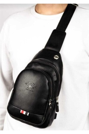 Unisex Deri Çapraz Askılı Çanta Göğüs Çanta Çift Yönlü Omuz Çanta Kulaklık Çıkışlı Bodybag Günlük tomy1064 - 5