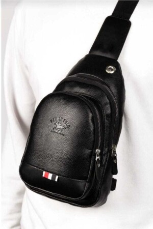 Unisex Deri Çapraz Askılı Çanta Göğüs Çanta Çift Yönlü Omuz Çanta Kulaklık Çıkışlı Bodybag Günlük tomy1064 - 7
