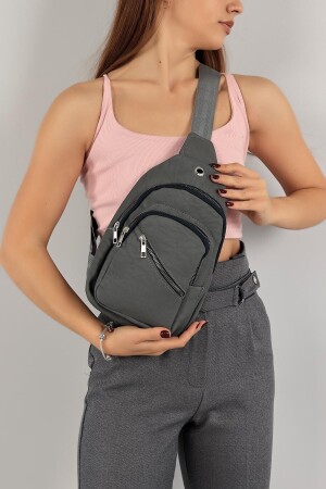 Unisex Gri Yandan Çapraz Göğüs ve Bel Çantası Kulaklık Usb Çıkışlı Cep Telefonu Bölmeli Çanta - Elentra